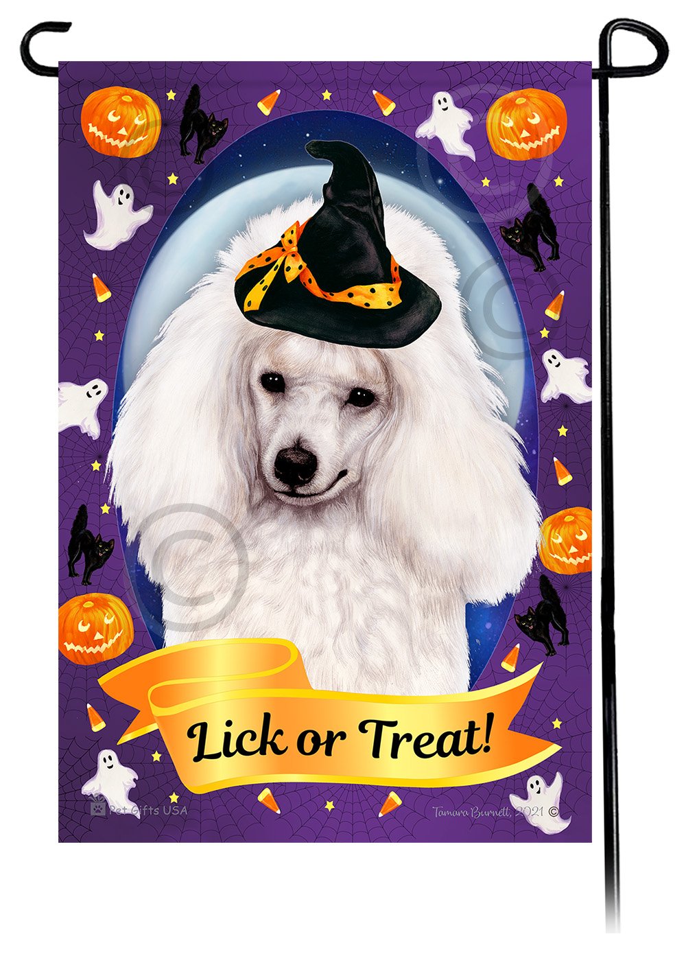 Poodle (White Mini) - Halloween Howls Garden Flag