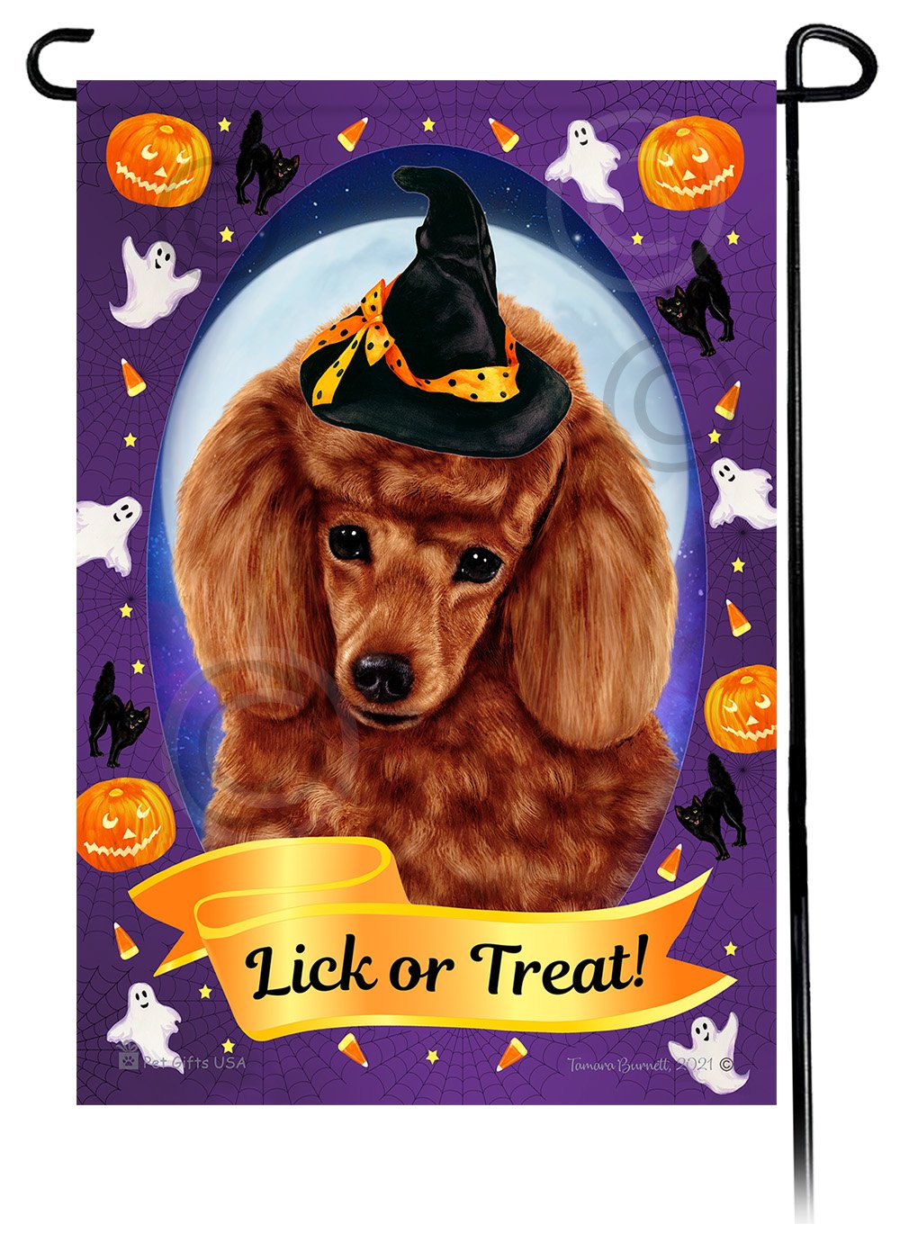 Poodle (Red) - Halloween Howls Garden Flag