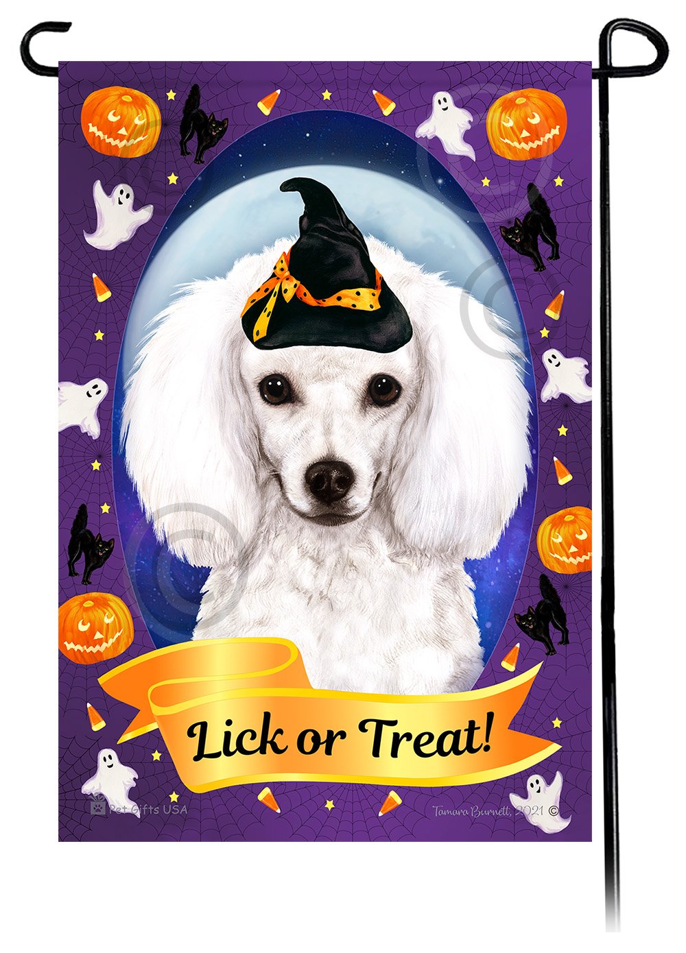 Poodle (White) - Halloween Howls Garden Flag
