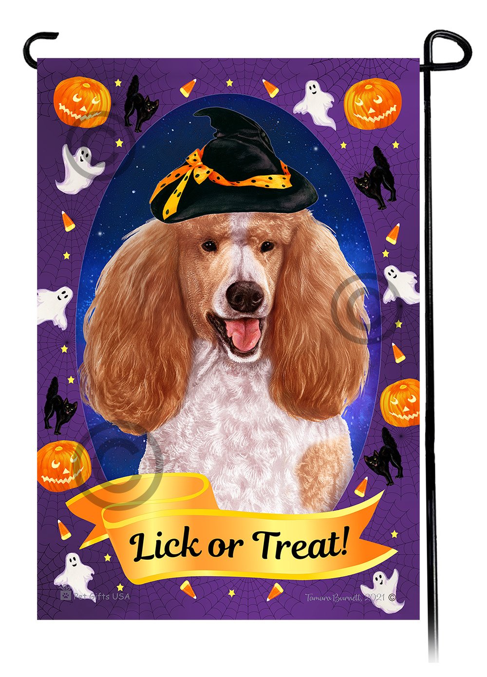 Poodle Standard (Apricot and White Parti) - Halloween Howls Garden Flag
