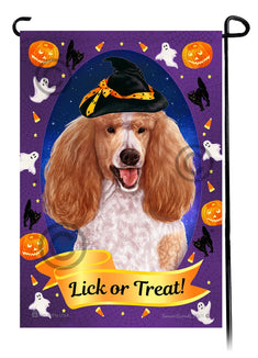Poodle Standard (Apricot and White Parti) - Halloween Howls Garden Flag