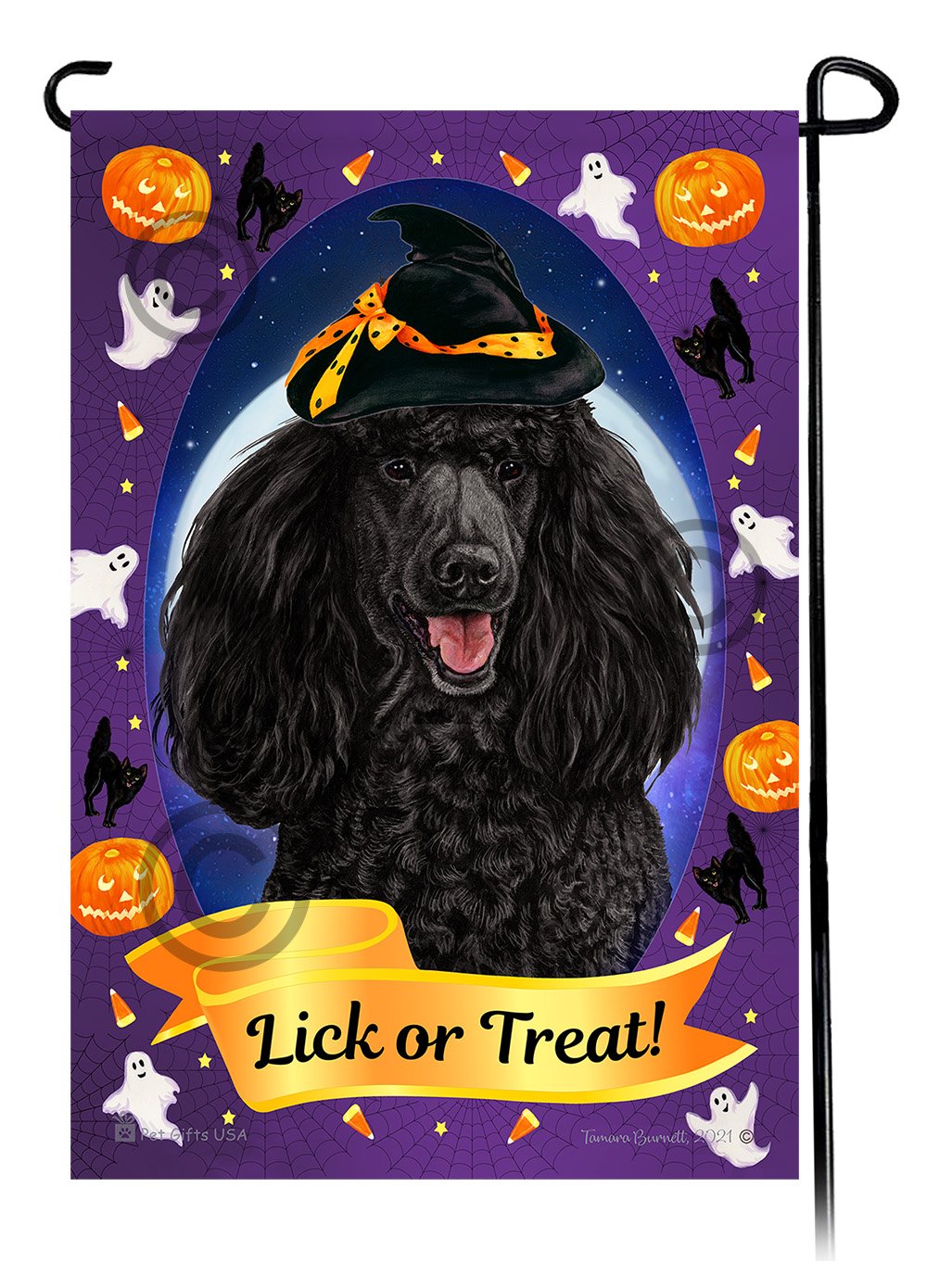 Poodle Standard (Black) - Halloween Howls Garden Flag