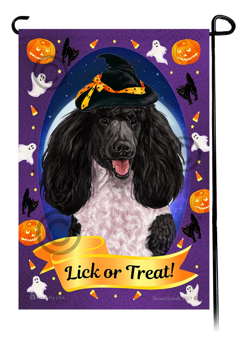 Poodle Standard (Black and White Parti) - Halloween Howls Garden Flag