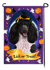 Poodle Standard (Black and White Parti) - Halloween Howls Garden Flag