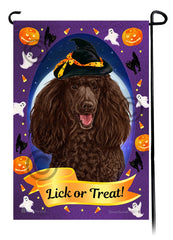Poodle Standard (Chocolate) - Halloween Howls Garden Flag