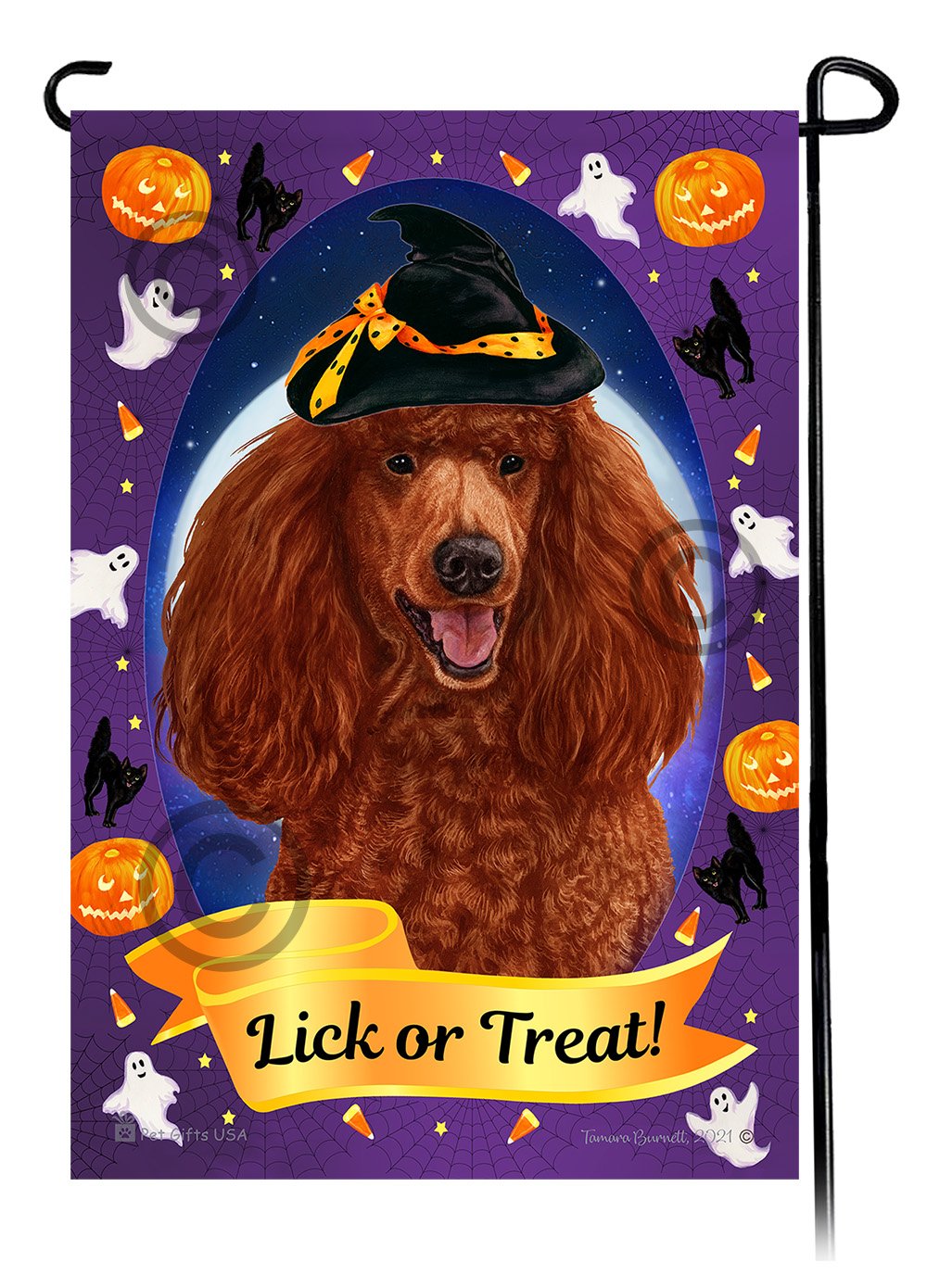 Poodle Standard (Red) - Halloween Howls Garden Flag