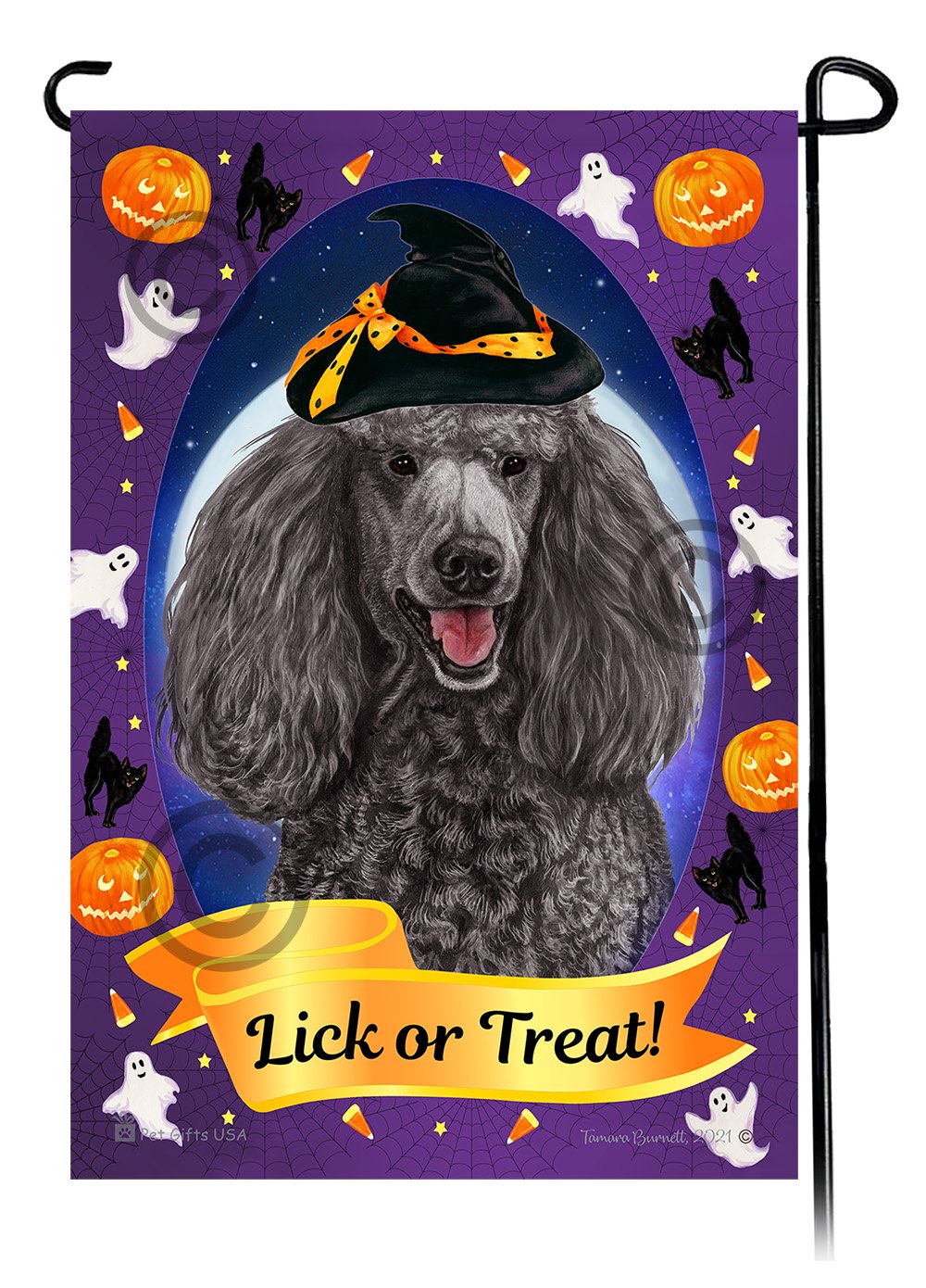 Poodle Standard (Silver) - Halloween Howls Garden Flag