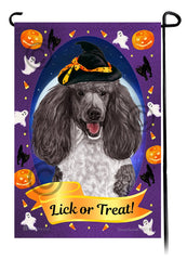 Poodle Standard (Silver and White Parti) - Halloween Howls Garden Flag