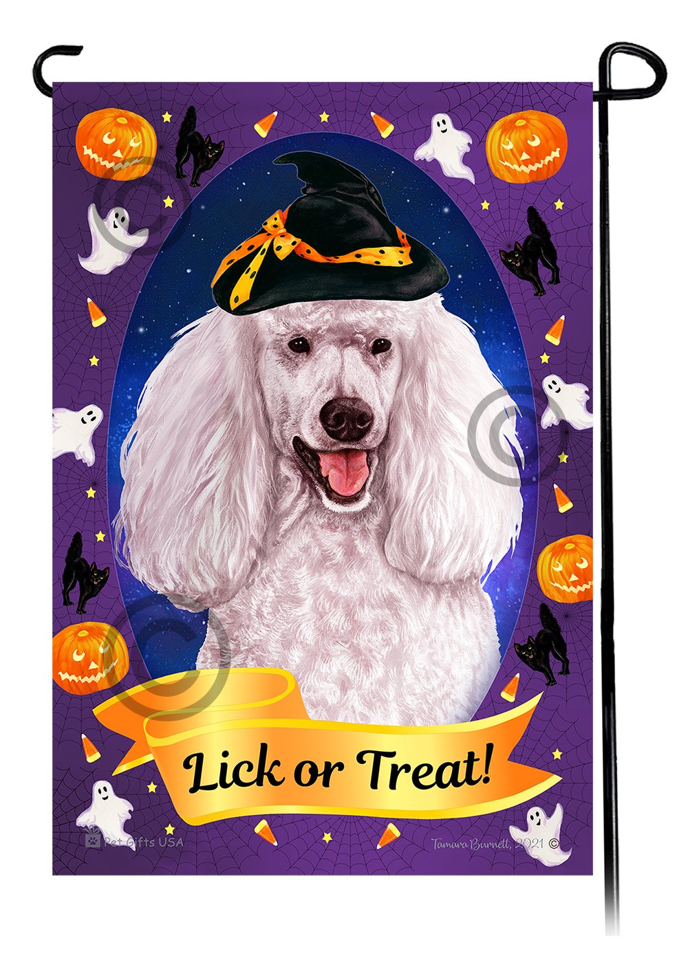 Poodle Standard (White) - Halloween Howls Garden Flag