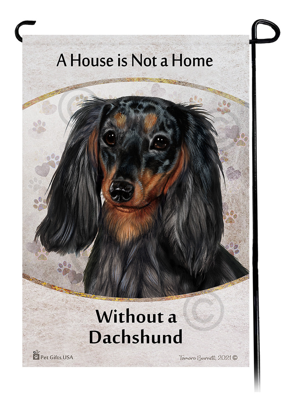 Dachshund LH Dark Black/Tan Dapple A House Is Not A Home - Garden Flag