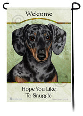 Dachshund Short Haired Dapple Light Black and Tan Hope You Like To Snuggle Flag