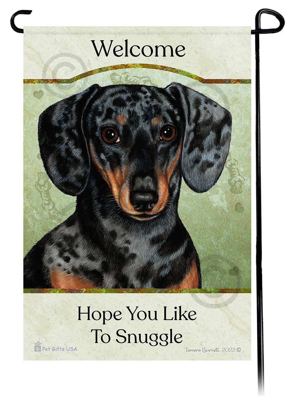 Dachshund Short Haired Dapple Dark Black and Tan Hope You Like To Snuggle Flag