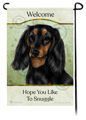 Dachshund Long Haired Black and Tan Hope You Like To Snuggle Flag