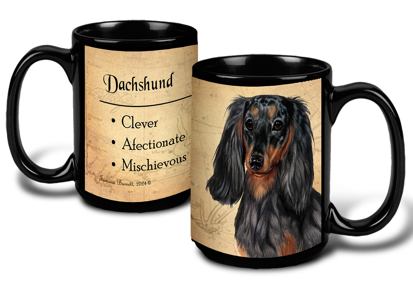 Dachshund Longhaired Dark Black/Tan Dapple - My Faithful Friends Mug 15 oz