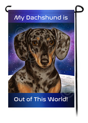 Dachshund SH Dapple Chocolate and Tan - Out Of This World Garden Flag