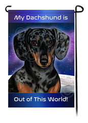 Dachshund SH Dapple Dark Black and Tan - Out Of This World Garden Flag