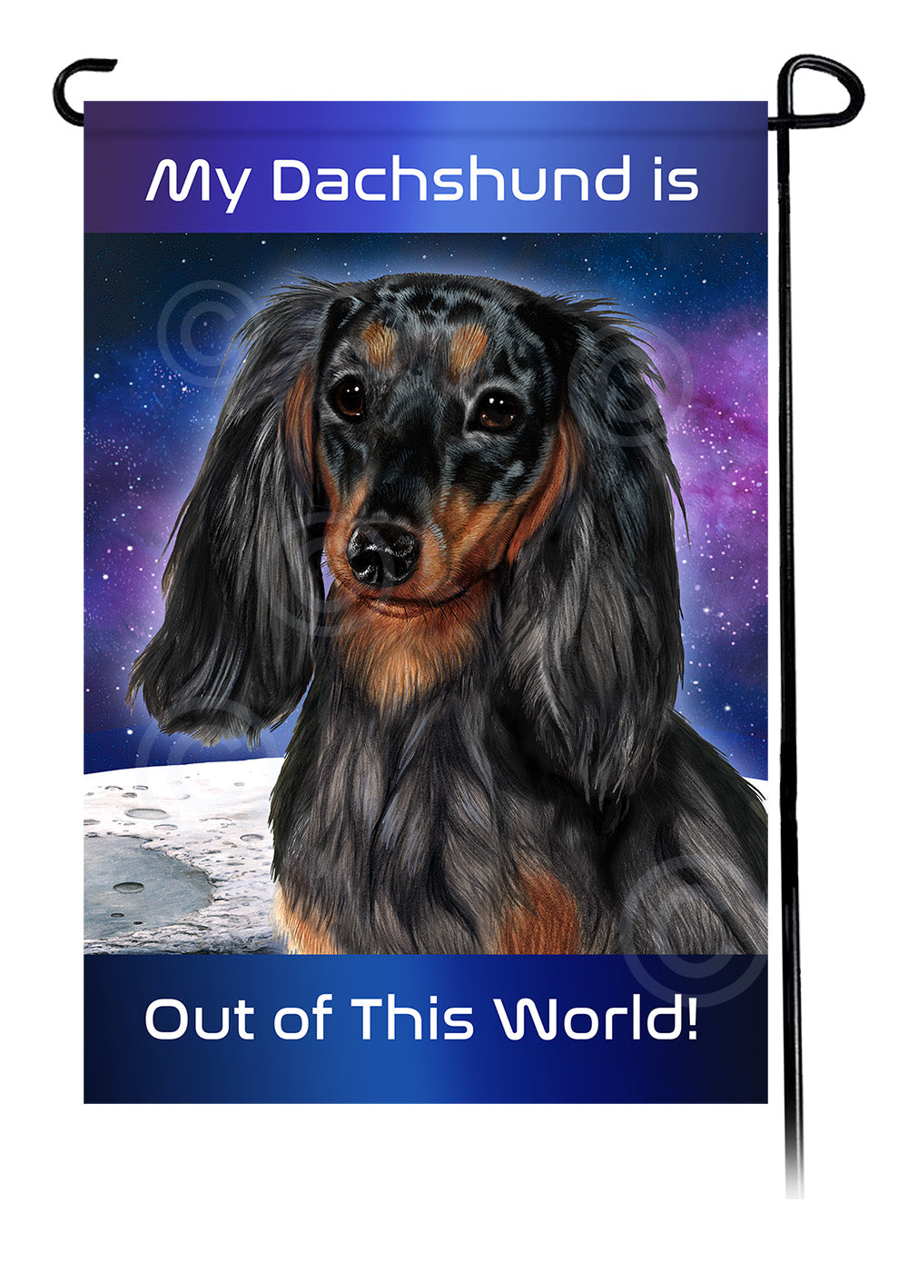 Dachshund LH Dark Black and Tan Dapple - Out Of This World Garden Flag