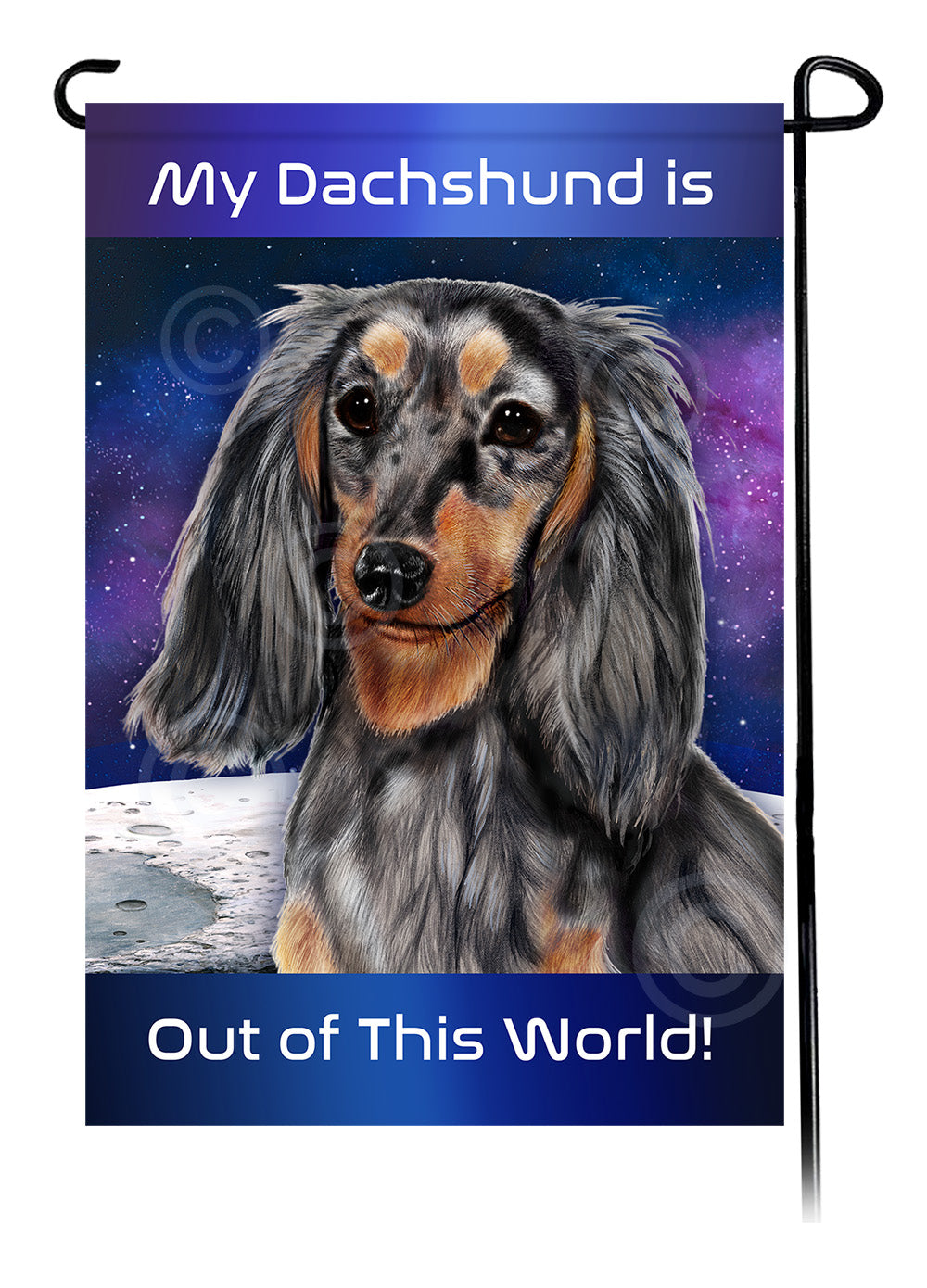 Dachshund LH Light Black and Tan Dapple - Out Of This World Garden Flag