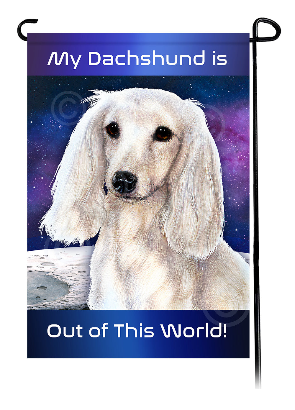 Dachshund LH White - Out Of This World Garden Flag