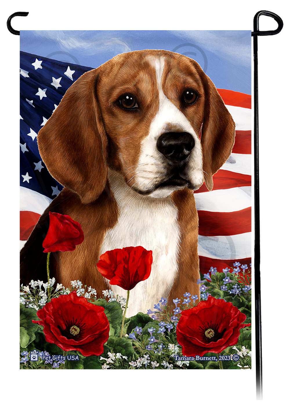 Beagle - Patriotic Flowers Garden Flag