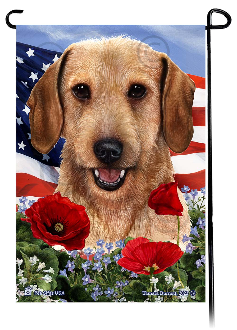 Dachshund Wire Haired Wheaten - Patriotic Flowers Garden Flag