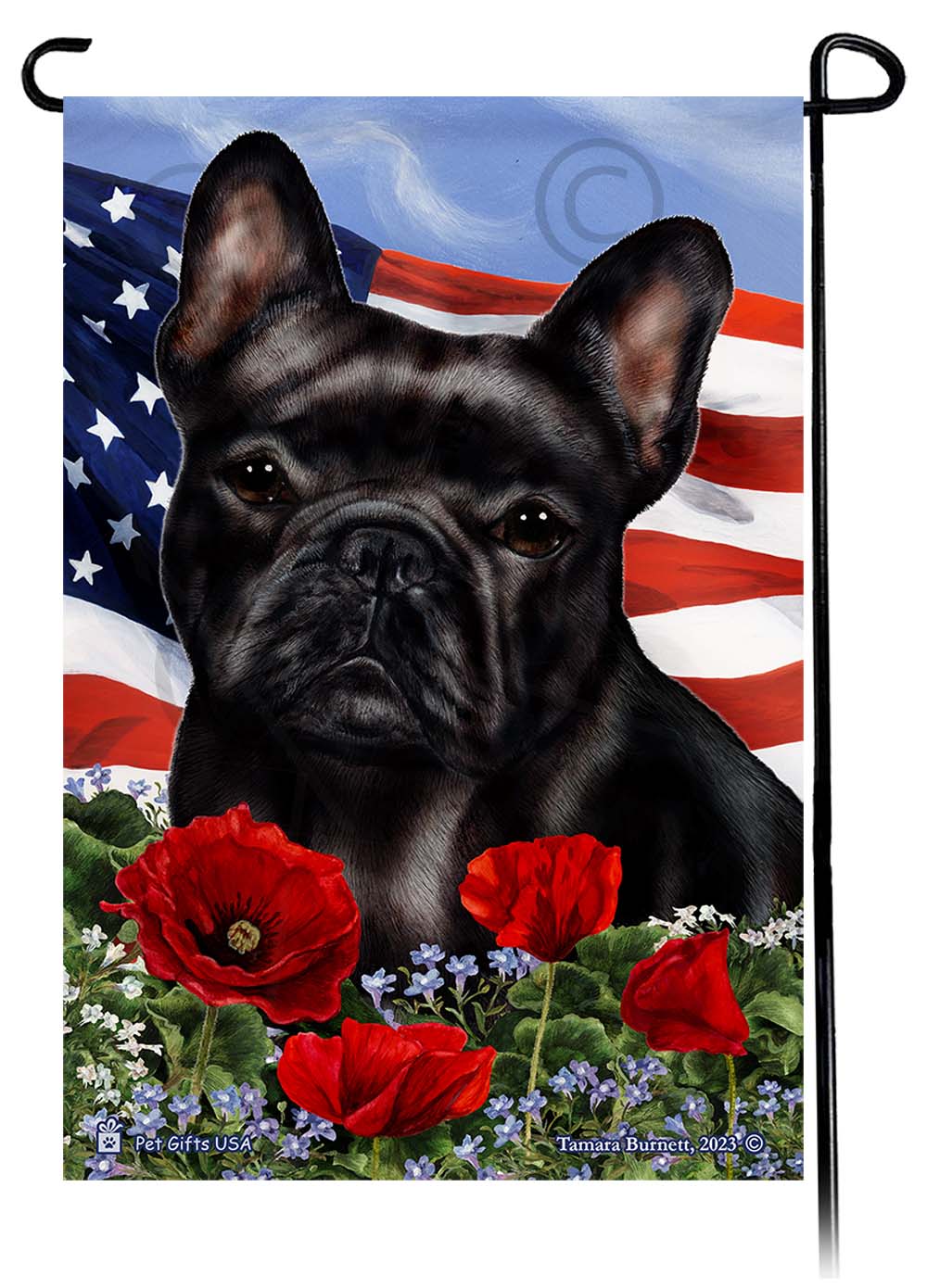 French Bulldog Black - Patriotic Flowers Garden Flag