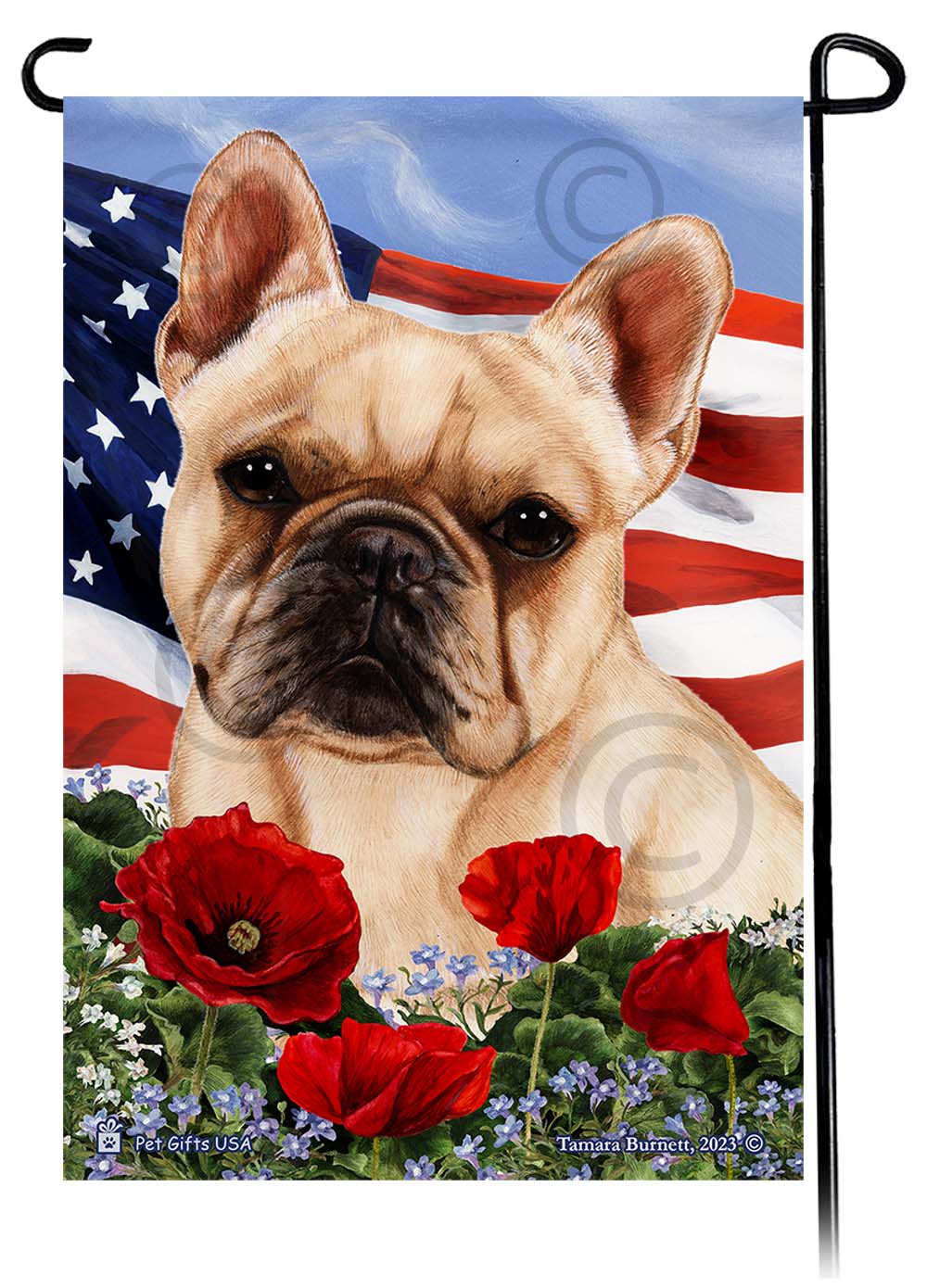 French Bulldog Cream - Patriotic Flowers Garden Flag