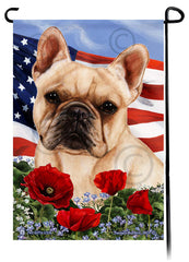 French Bulldog Cream - Patriotic Flowers Garden Flag