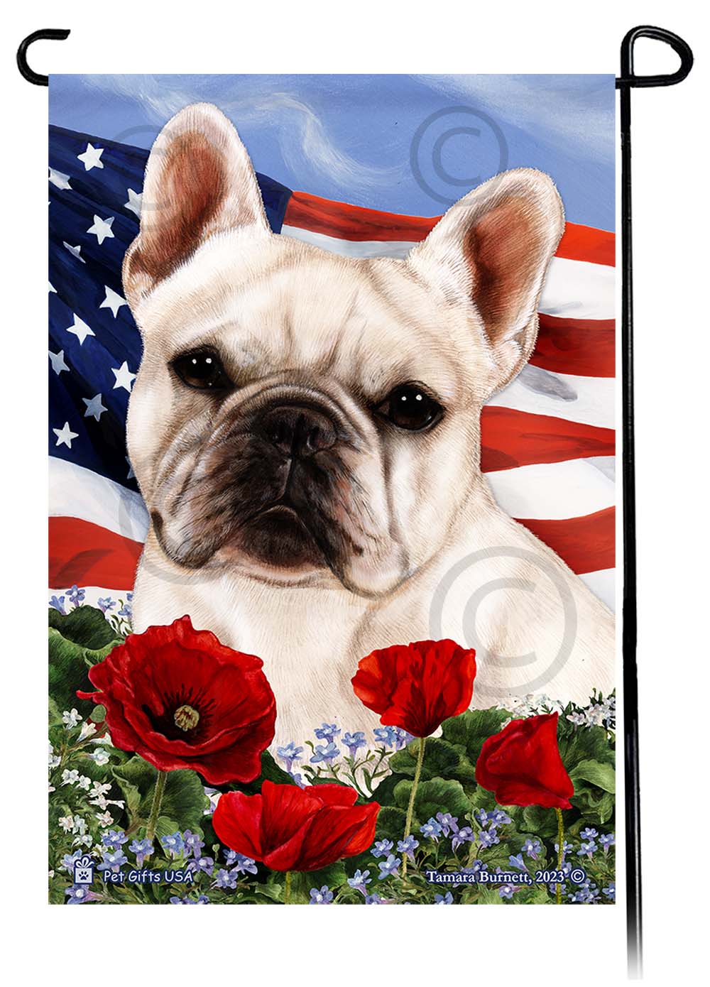 French Bulldog White - Patriotic Flowers Garden Flag