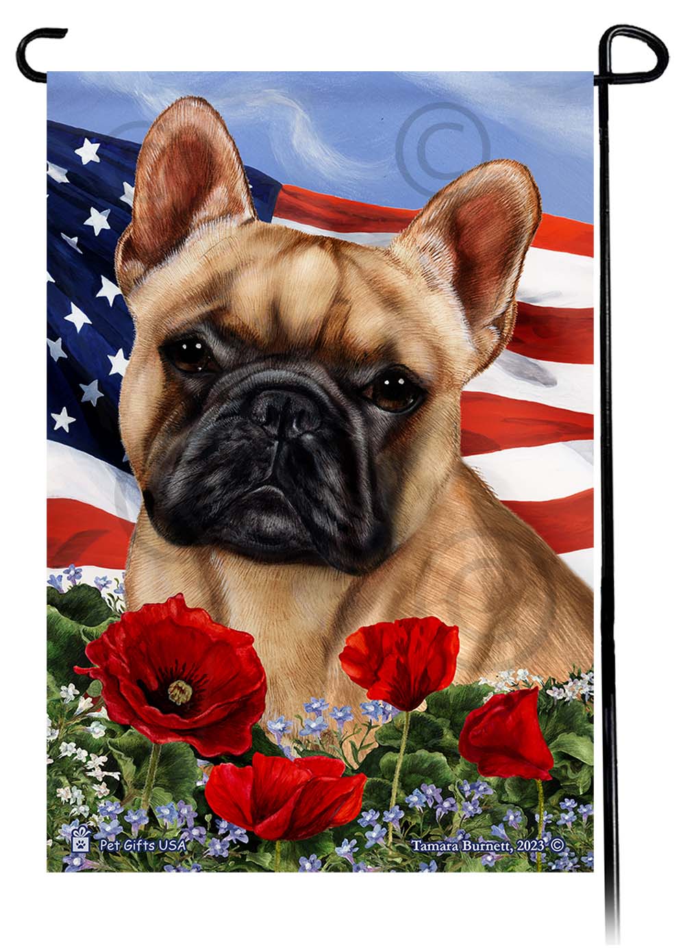 French Bulldog Fawn - Patriotic Flowers Garden Flag