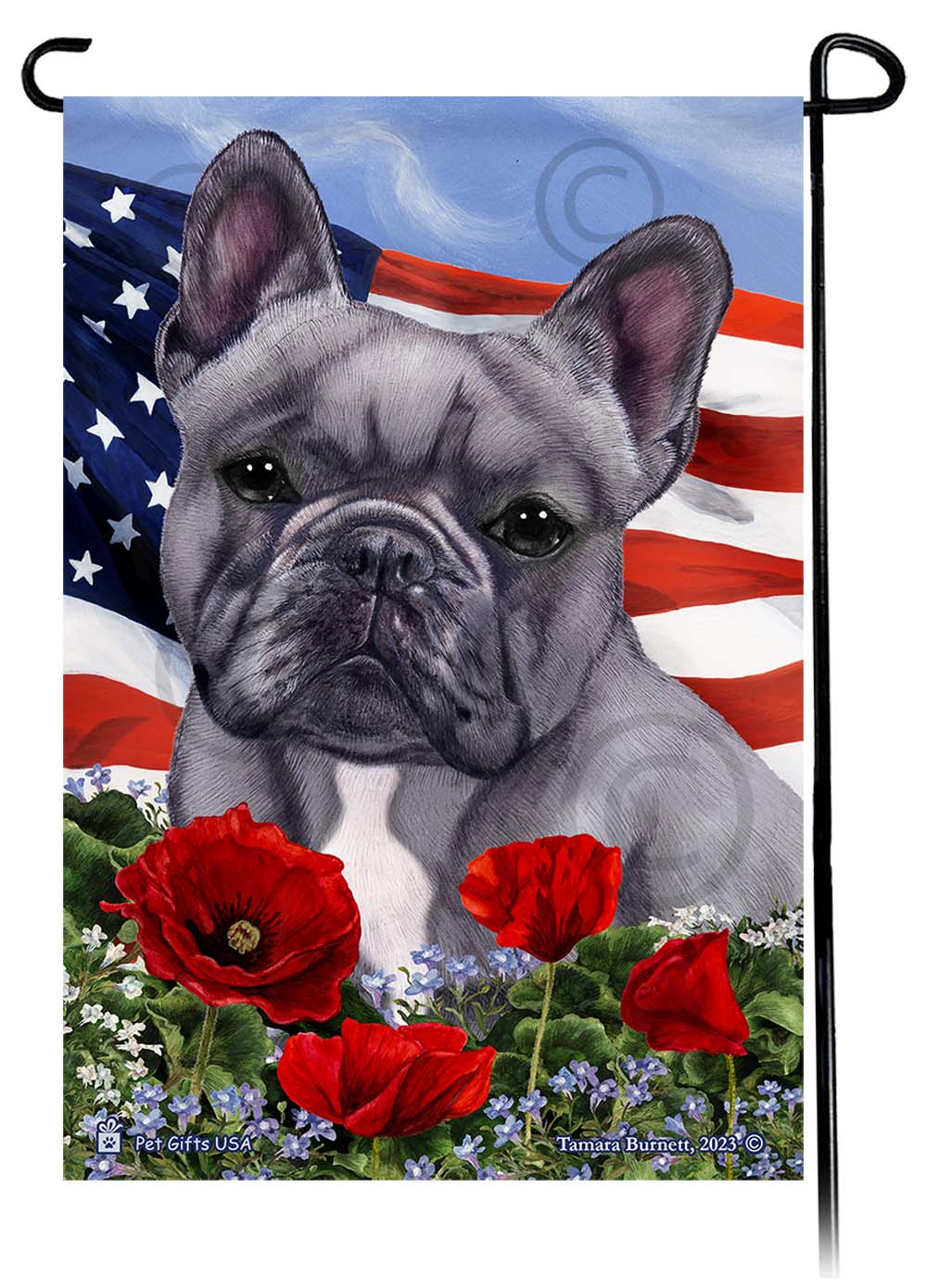 French Bulldog Blue and White - Patriotic Flowers Garden Flag