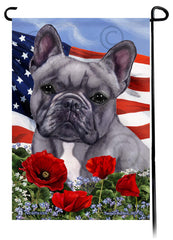 French Bulldog Blue and White - Patriotic Flowers Garden Flag