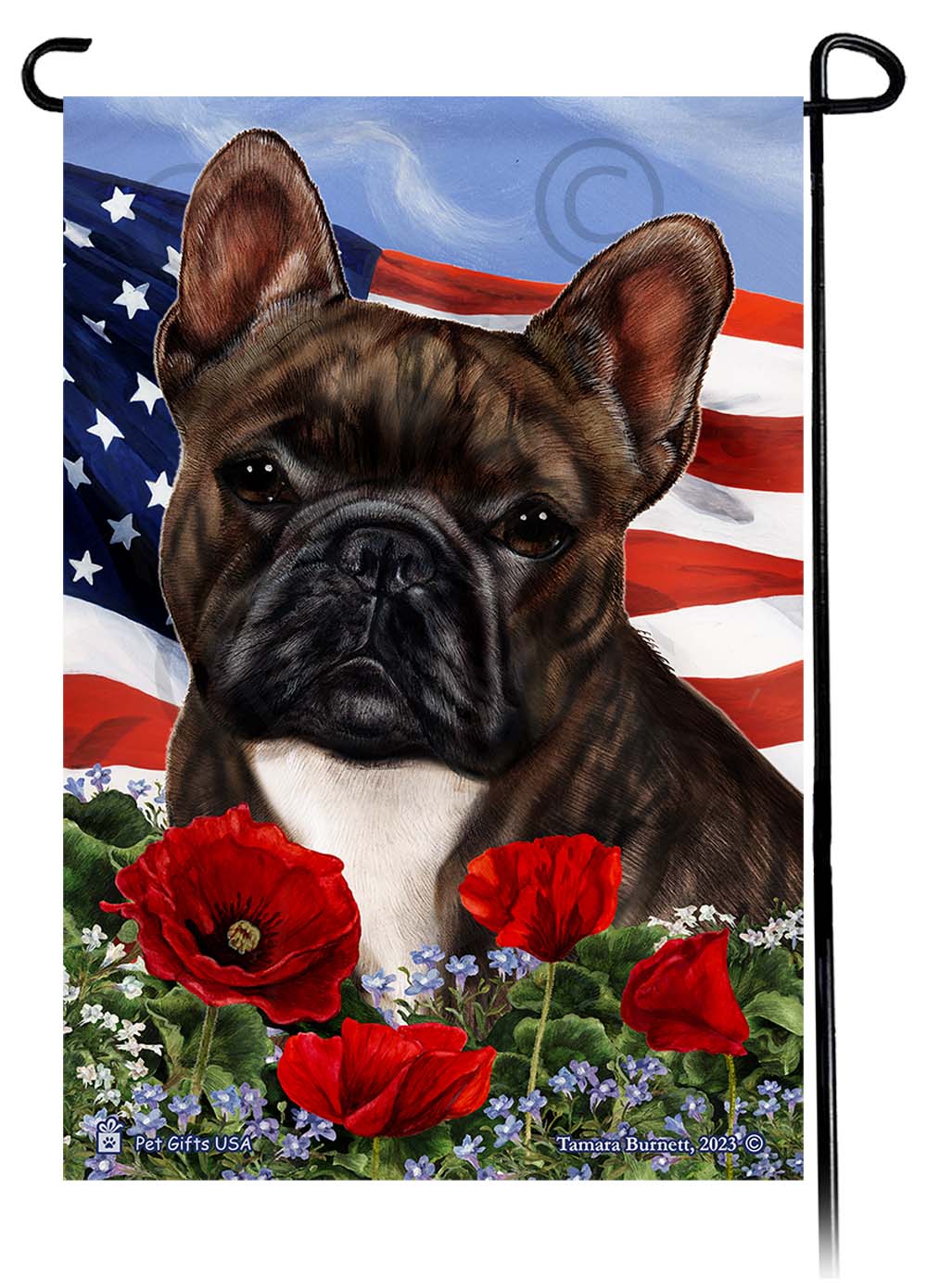 French Bulldog Brindle and White - Patriotic Flowers Garden Flag