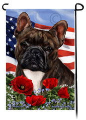 French Bulldog Brindle and White - Patriotic Flowers Garden Flag
