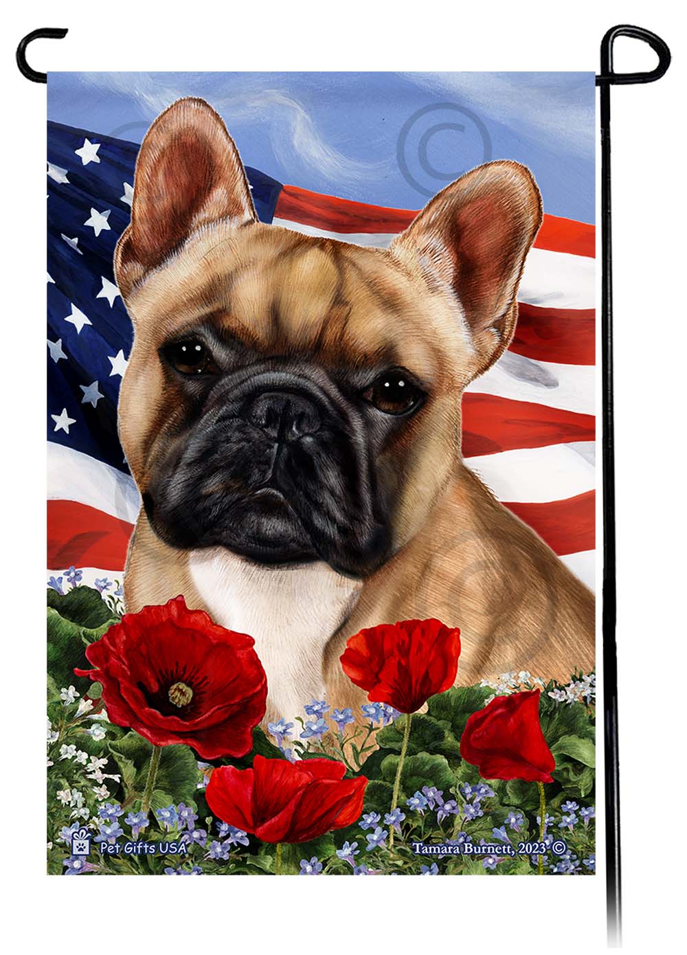 French Bulldog Fawn and White - Patriotic Flowers Garden Flag