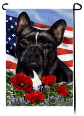 French Bulldog Black and White - Patriotic Flowers Garden Flag