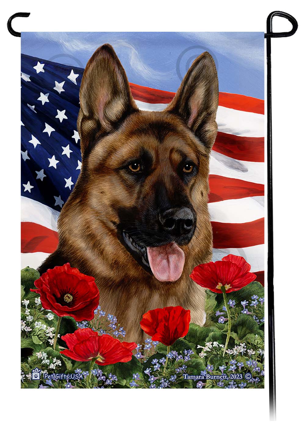 German Shepherd Red Sable - Patriotic Flowers Garden Flag