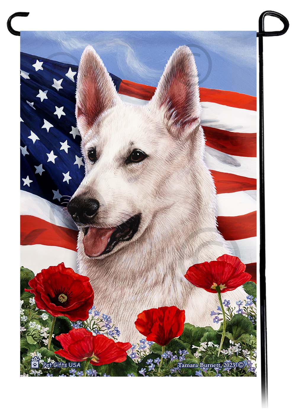 German Shepherd White - Patriotic Flowers Garden Flag