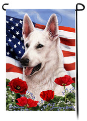 German Shepherd White - Patriotic Flowers Garden Flag