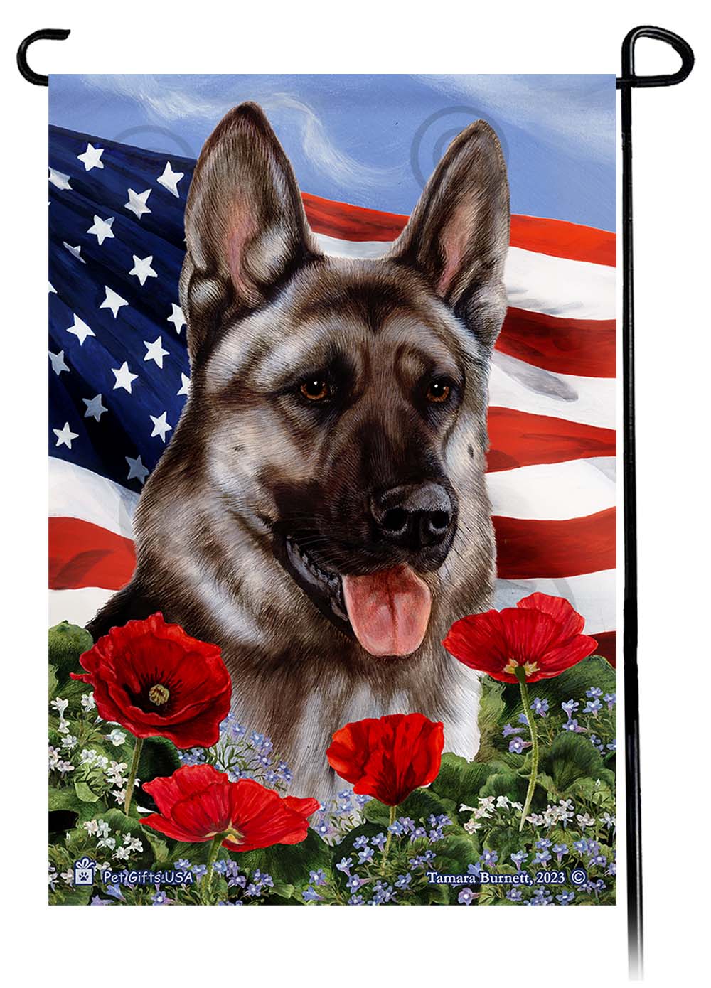 German Shepherd Silver Sable - Patriotic Flowers Garden Flag