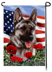 German Shepherd Silver Sable - Patriotic Flowers Garden Flag
