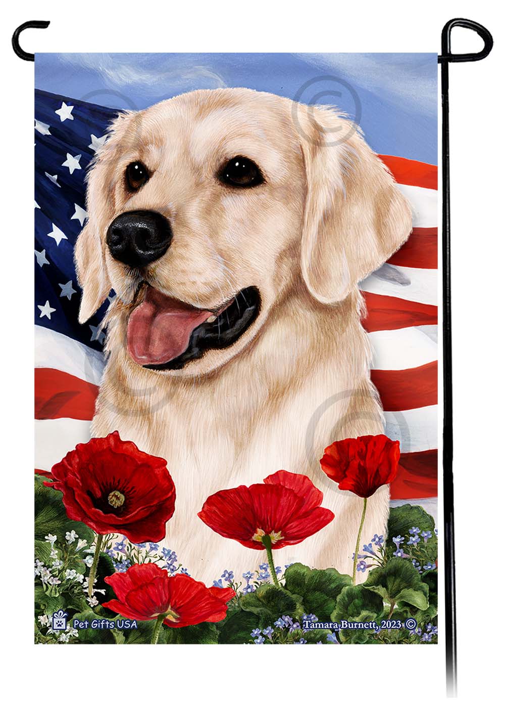 Golden Retriever White - Patriotic Flowers Garden Flag