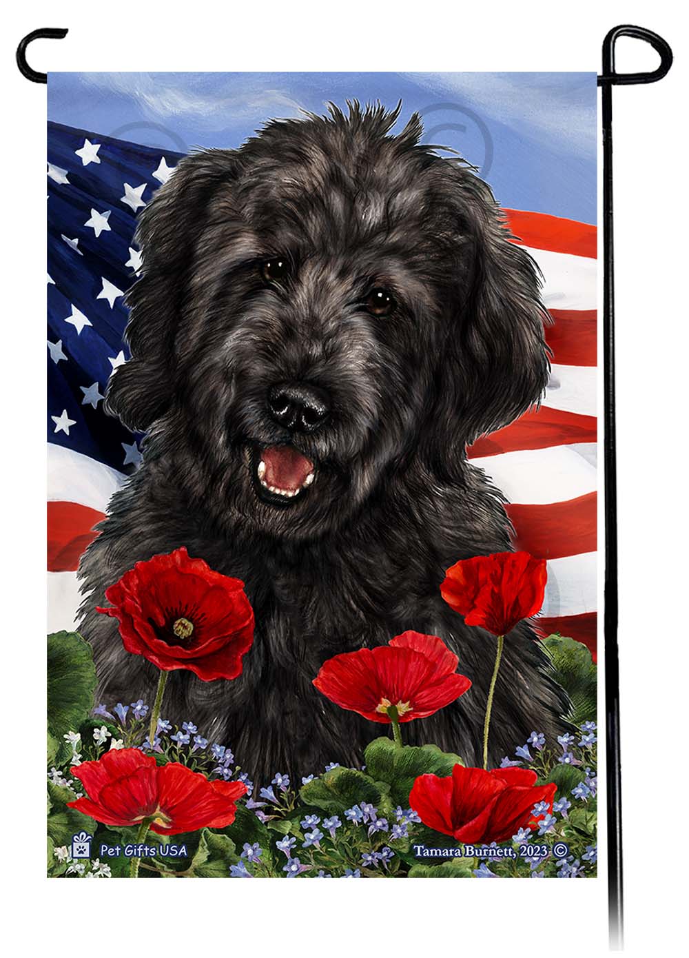 Goldendoodle Black - Patriotic Flowers Garden Flag