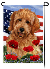 Goldendoodle Red - Patriotic Flowers Garden Flag