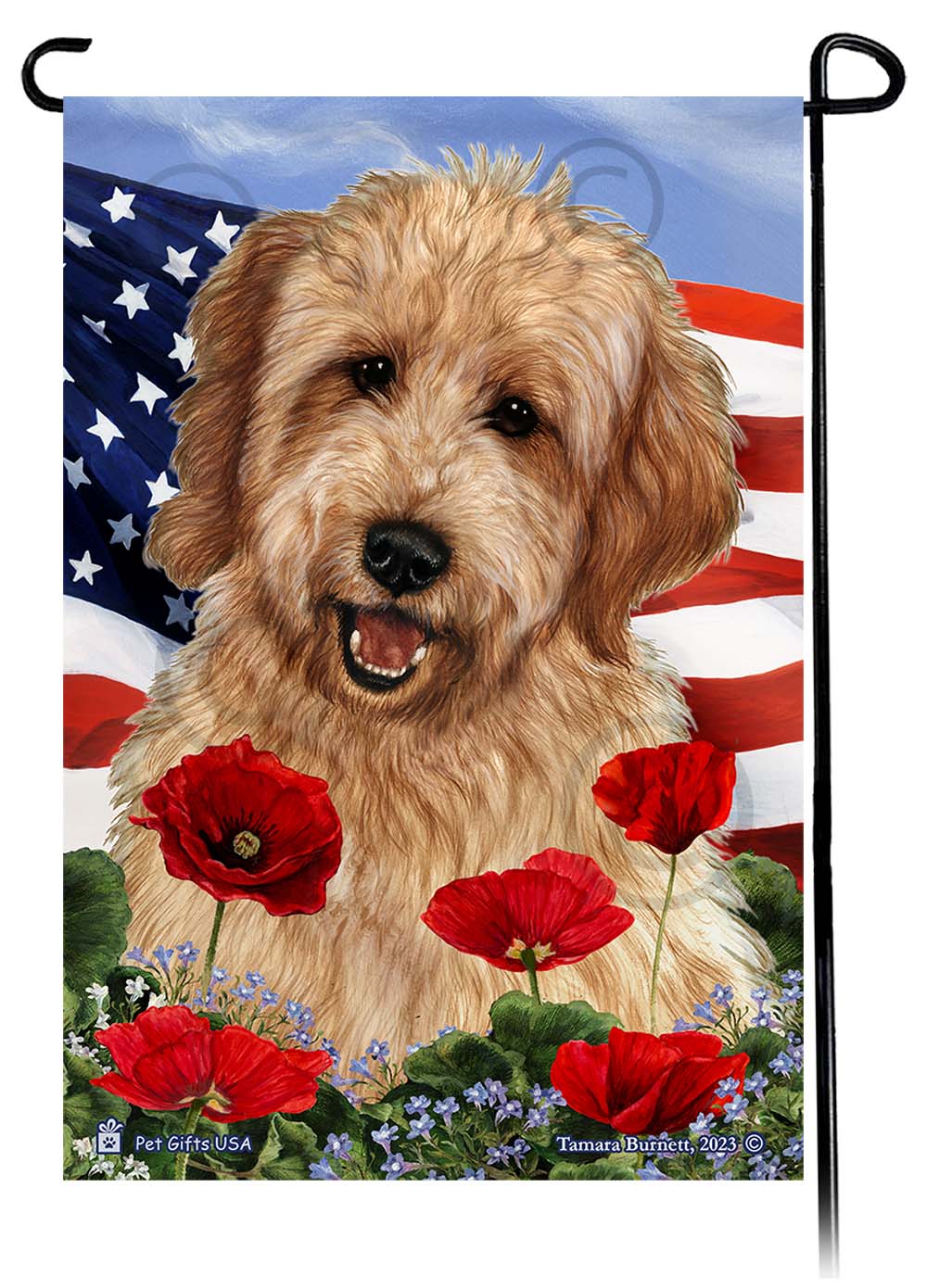 Goldendoodle Apricot - Patriotic Flowers Garden Flag