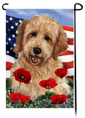 Goldendoodle Apricot - Patriotic Flowers Garden Flag