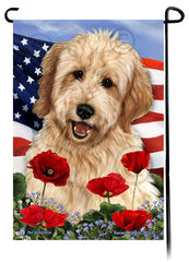 Goldendoodle Blonde - Patriotic Flowers Garden Flag