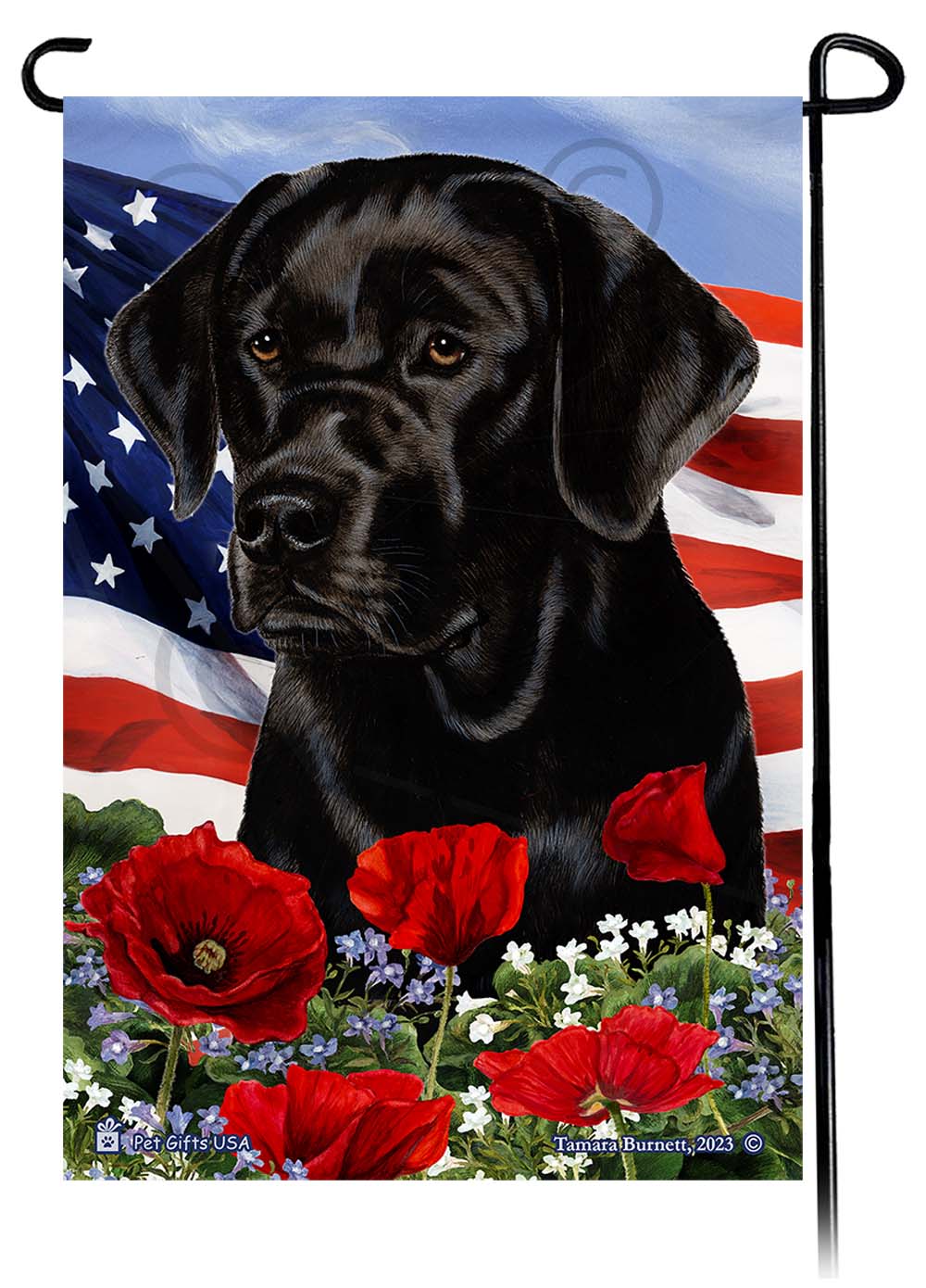 Labrador Retriever English Black - Patriotic Flowers Garden Flag