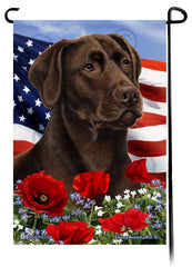 Labrador Retriever American Chocolate - Patriotic Flowers Garden Flag