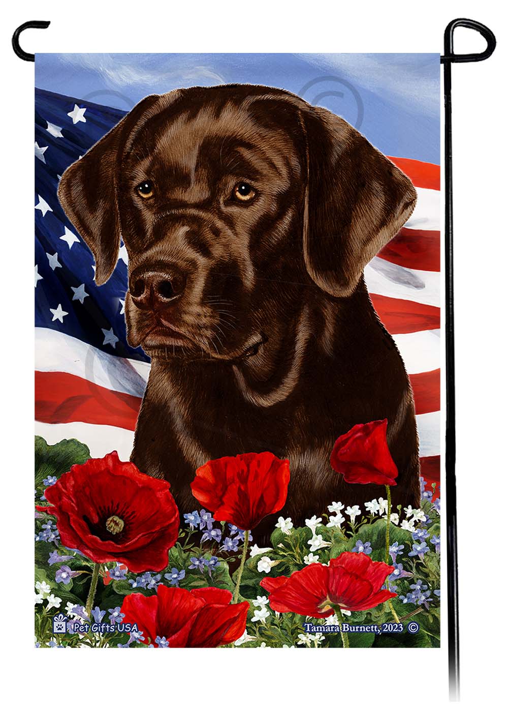 Labrador Retriever English Chocolate - Patriotic Flowers Garden Flag